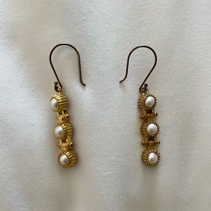 Turkish brass and pearl dangling earrings